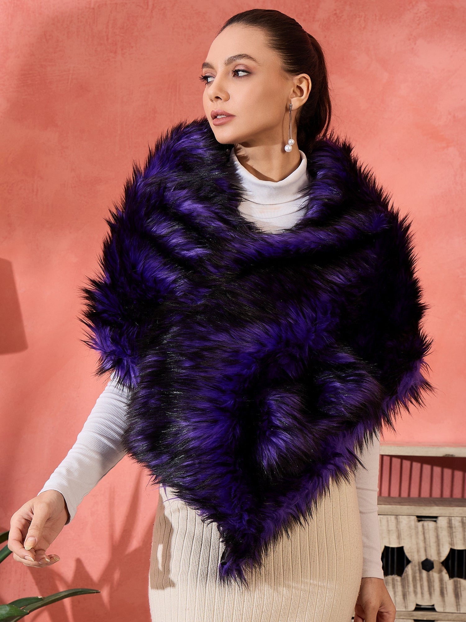 InWeave Purple Black Faux Fur Cape | Grocsy