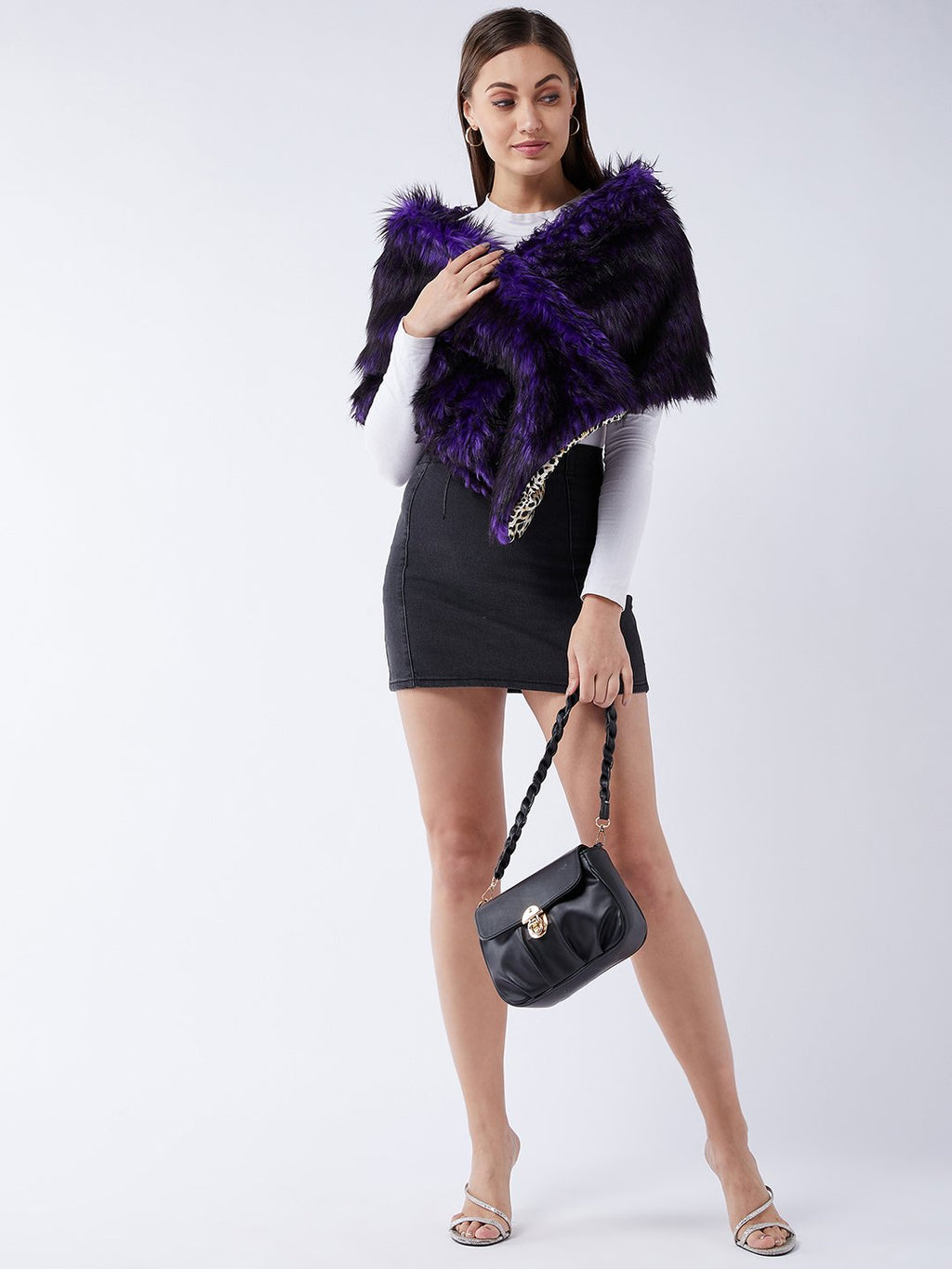 InWeave Purple Black Faux Fur Cape | Grocsy