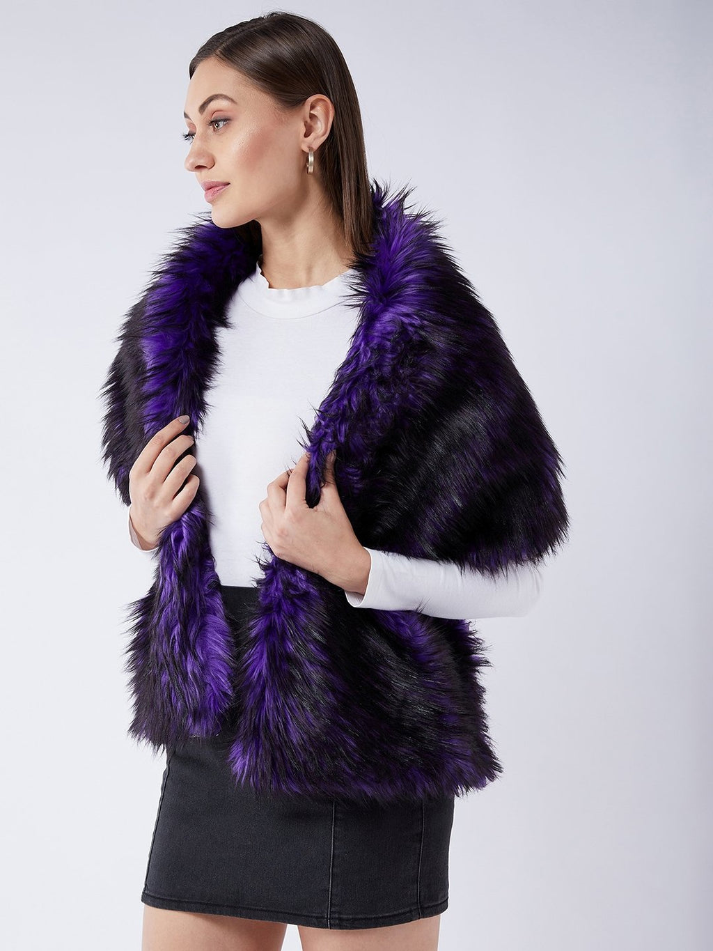 InWeave Purple Black Faux Fur Cape | Grocsy
