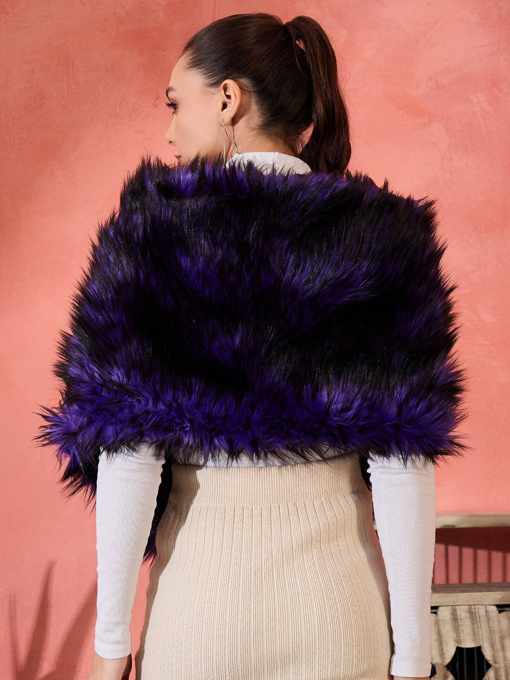InWeave Purple Black Faux Fur Cape | Grocsy