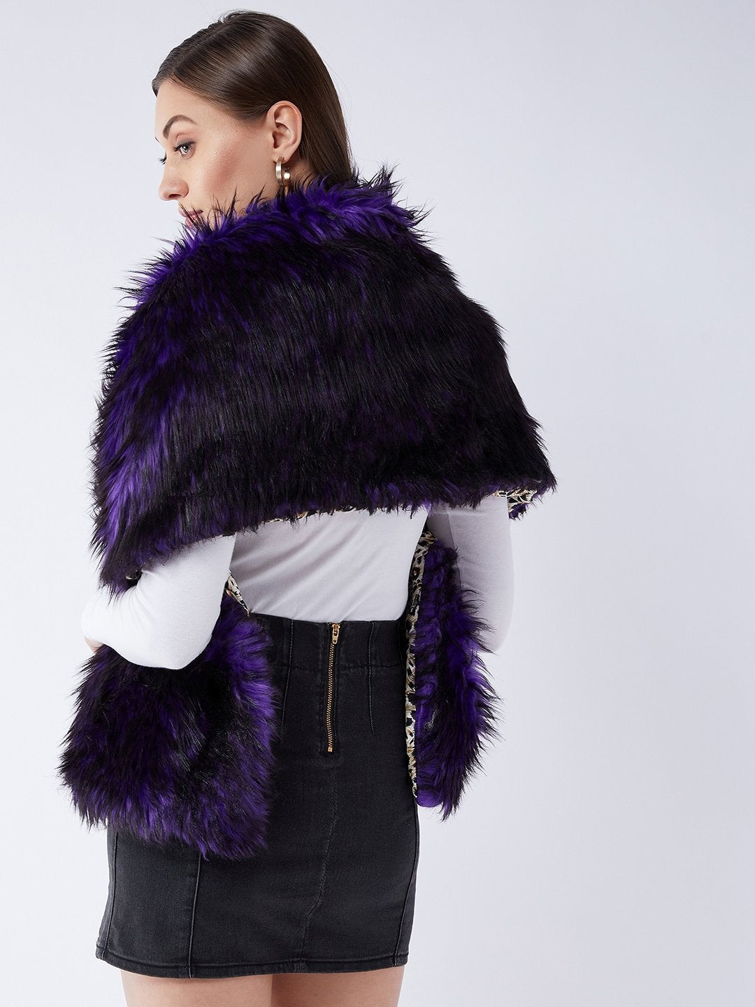 InWeave Purple Black Faux Fur Cape | Grocsy