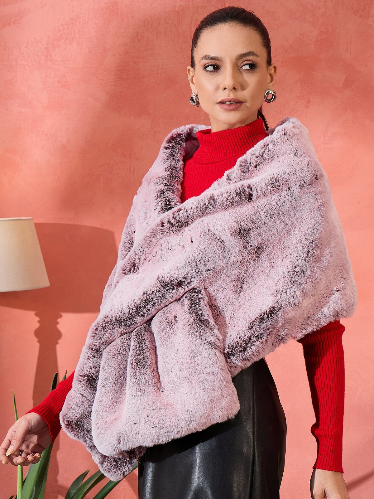 InWeave Maroon Icy Snowy Rabbit Faux Fur Cape | Grocsy