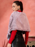InWeave Maroon Icy Snowy Rabbit Faux Fur Cape | Grocsy