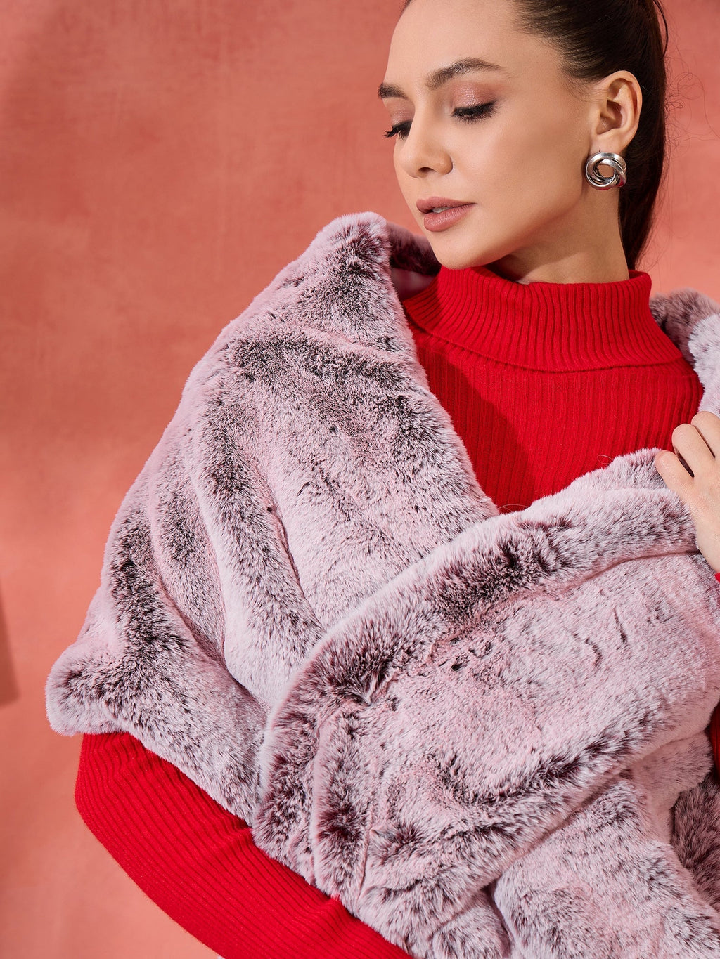 InWeave Maroon Icy Snowy Rabbit Faux Fur Cape | Grocsy