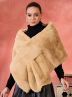 InWeave Beige Rabit Faux Fur Cape | Grocsy