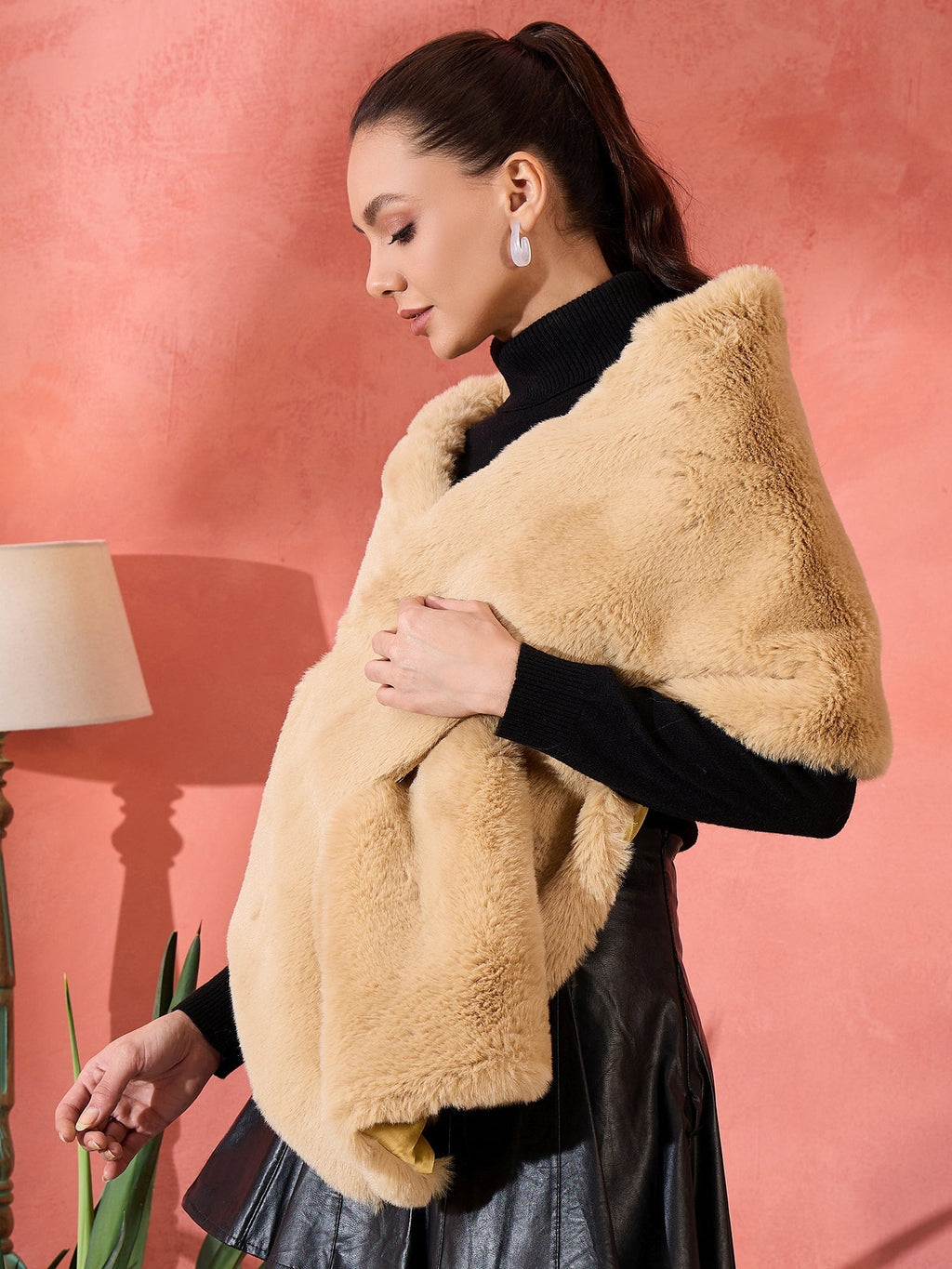 InWeave Beige Rabit Faux Fur Cape | Grocsy