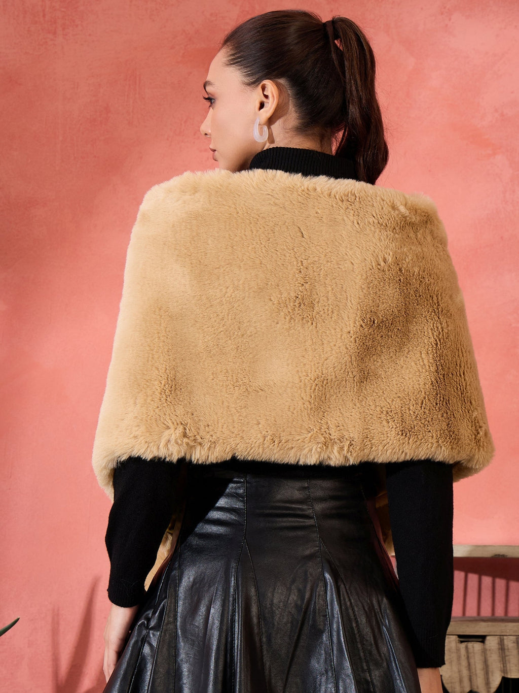 InWeave Beige Rabit Faux Fur Cape | Grocsy