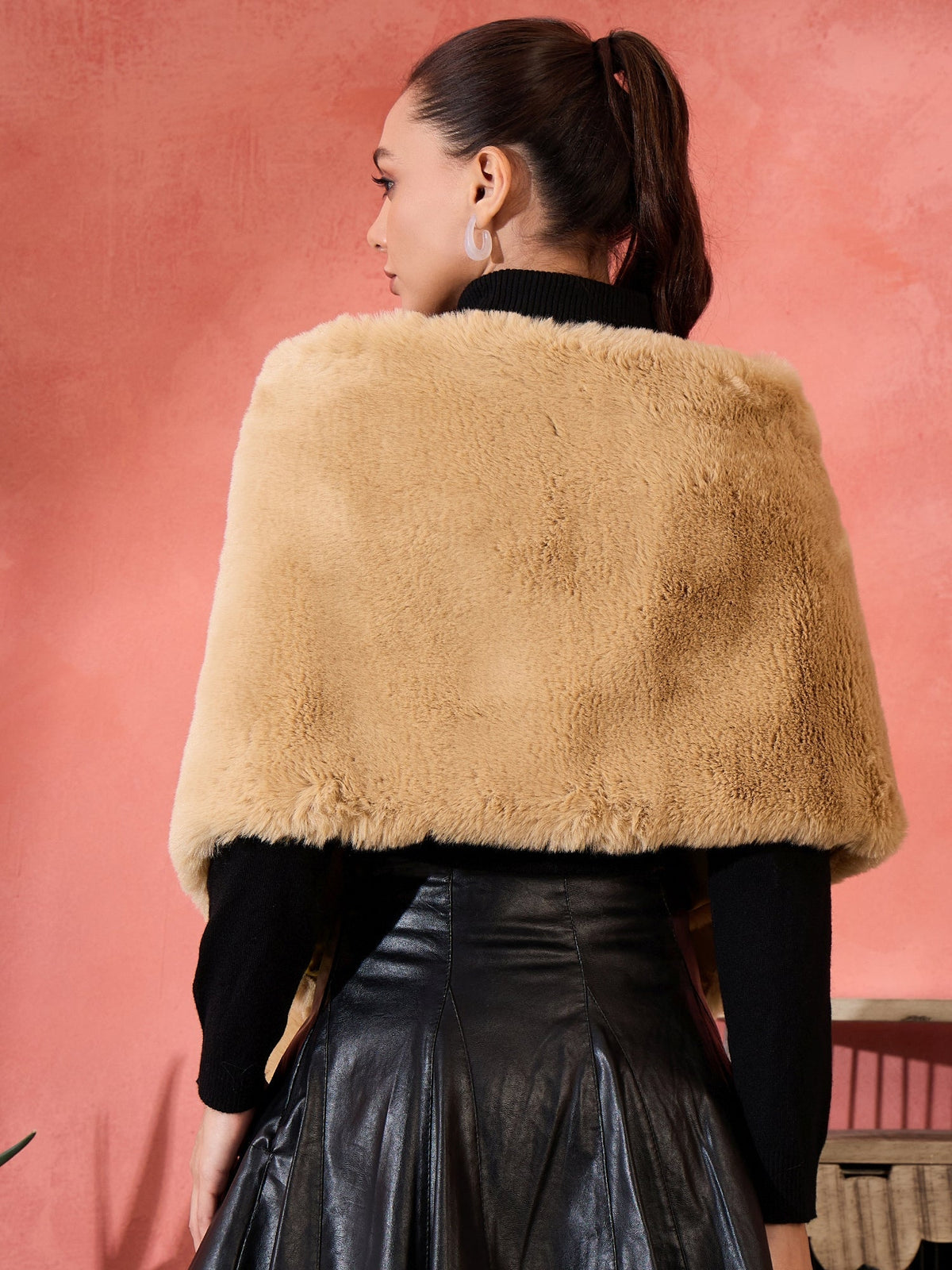 InWeave Beige Rabit Faux Fur Cape | Grocsy