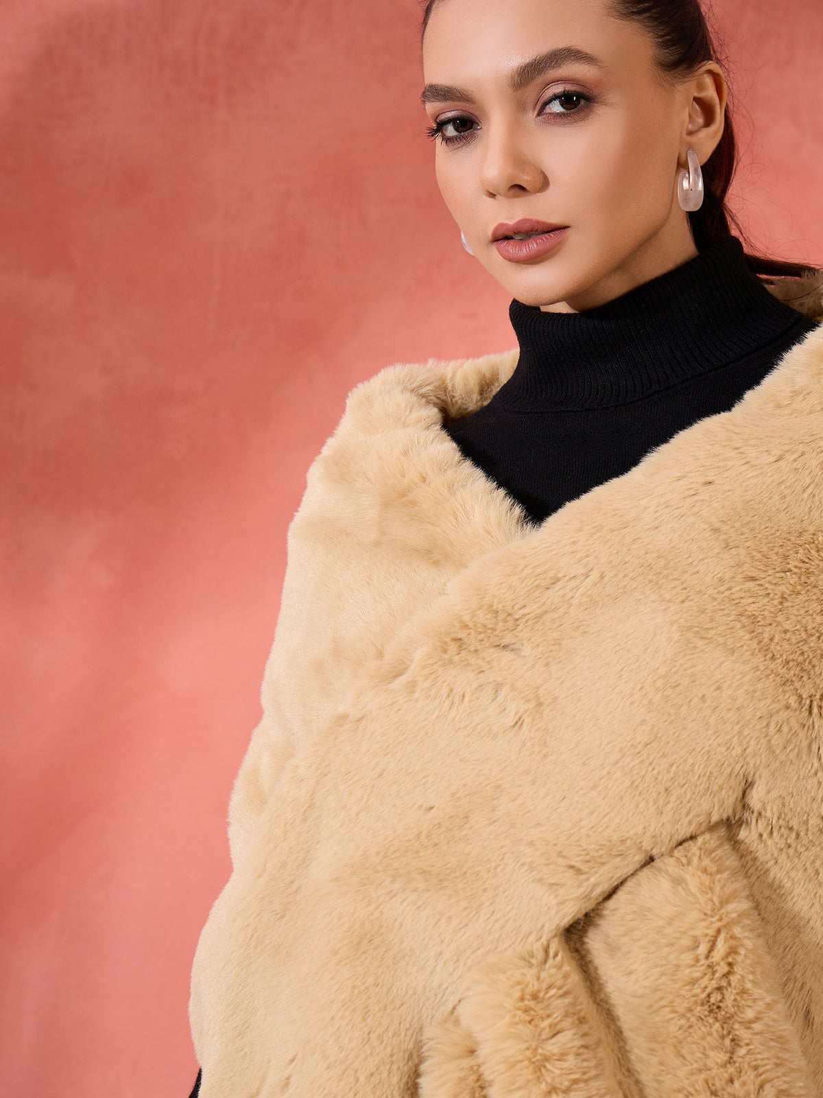InWeave Beige Rabit Faux Fur Cape | Grocsy
