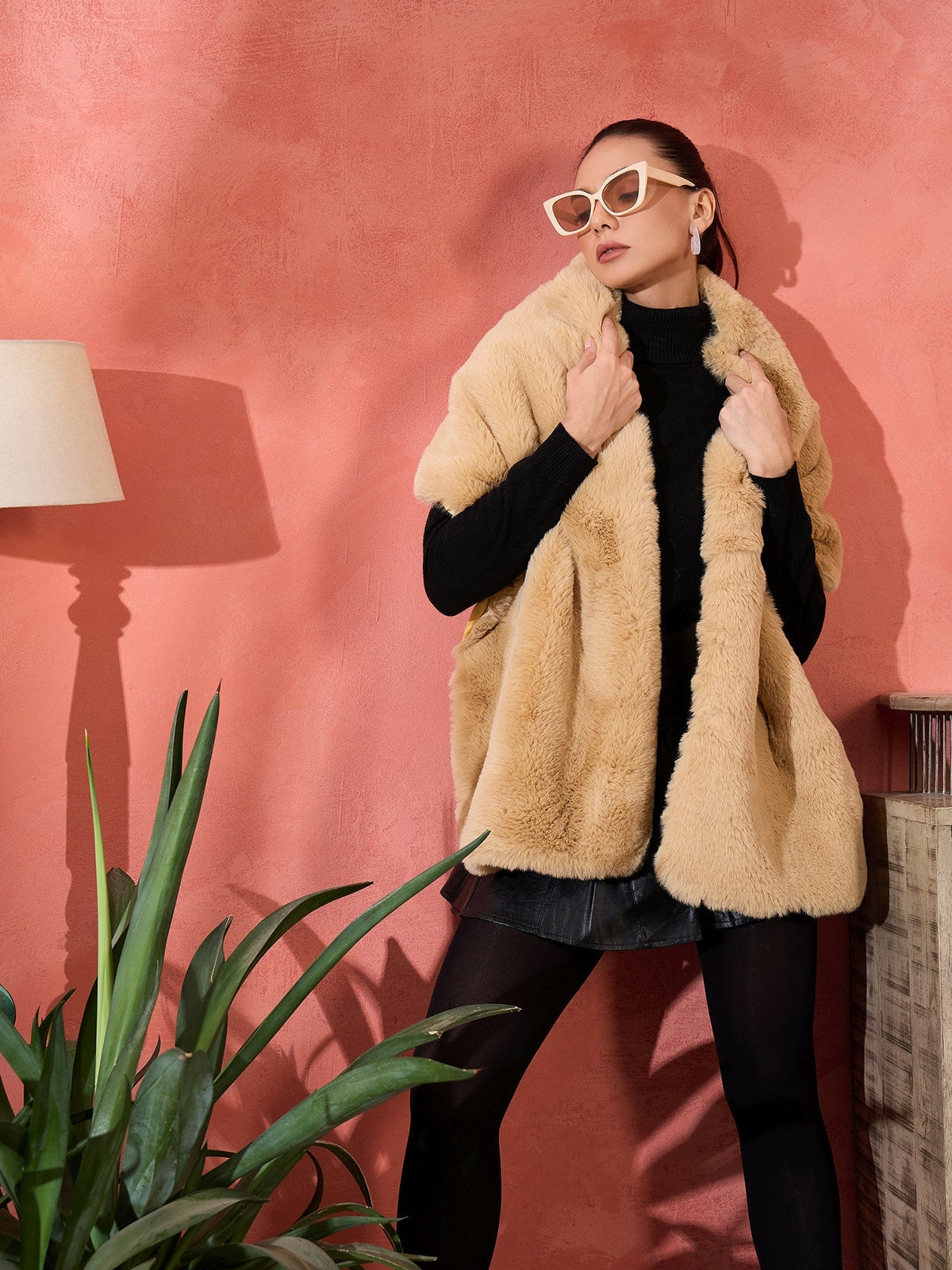 InWeave Beige Rabit Faux Fur Cape | Grocsy