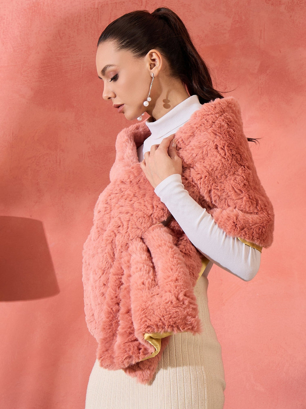InWeave Coral Rabbit Faux Fur Cape | Grocsy