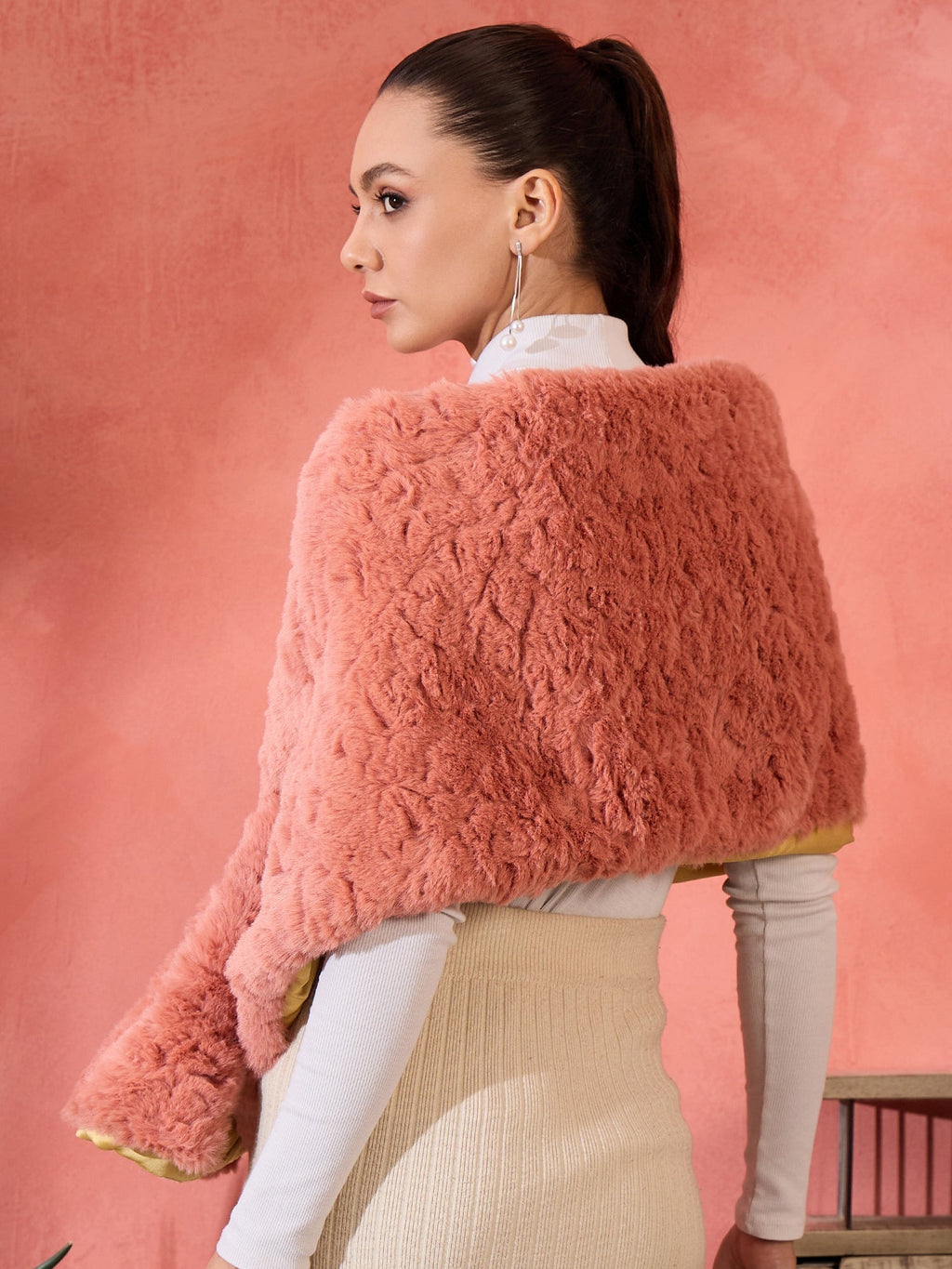 InWeave Coral Rabbit Faux Fur Cape | Grocsy