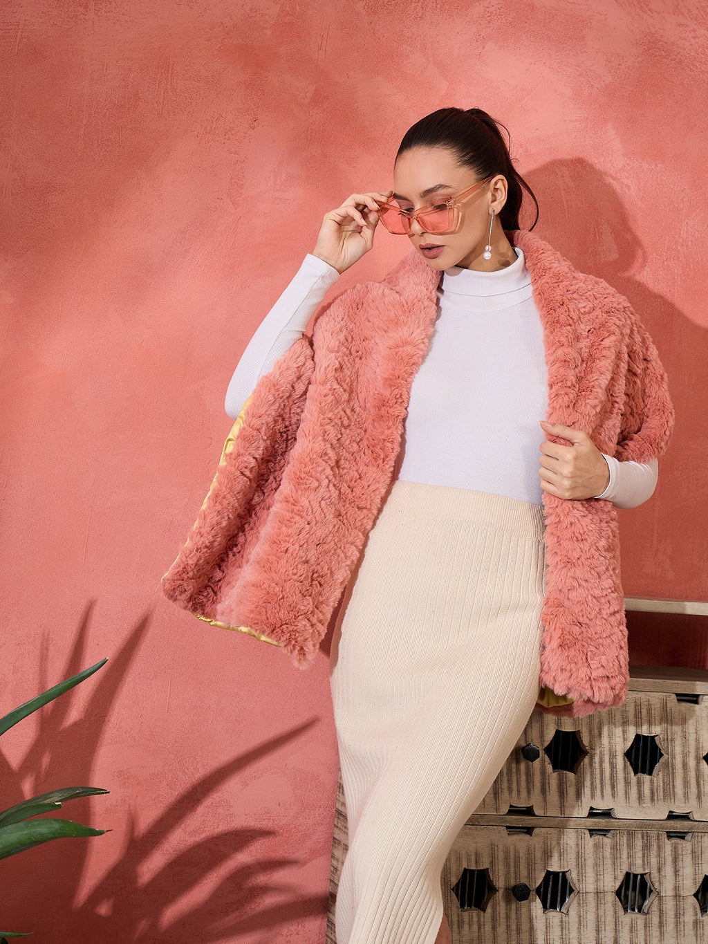 InWeave Coral Rabbit Faux Fur Cape | Grocsy