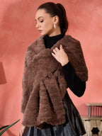 InWeave Dull Brown Rabbit Faux Fur Cape | Grocsy