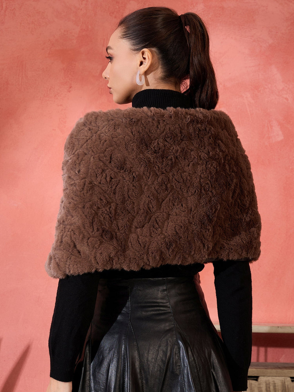 InWeave Dull Brown Rabbit Faux Fur Cape | Grocsy