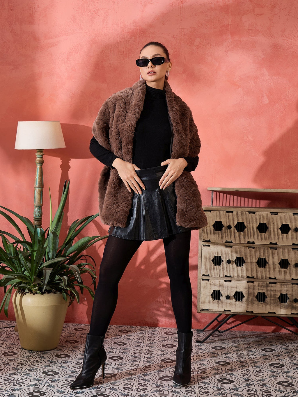 InWeave Dull Brown Rabbit Faux Fur Cape | Grocsy