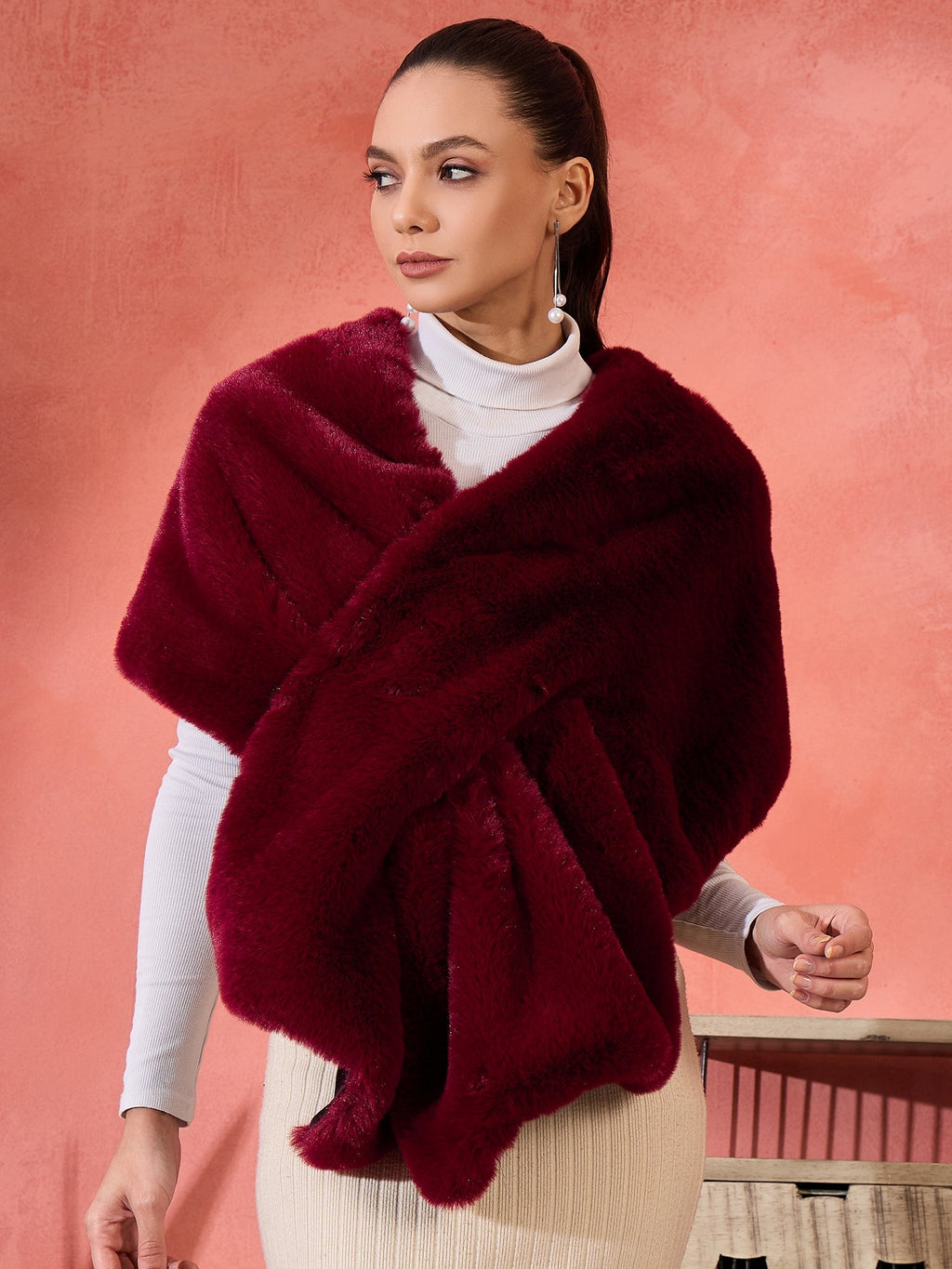 InWeave Burgundy Faux Fur Cape | Grocsy