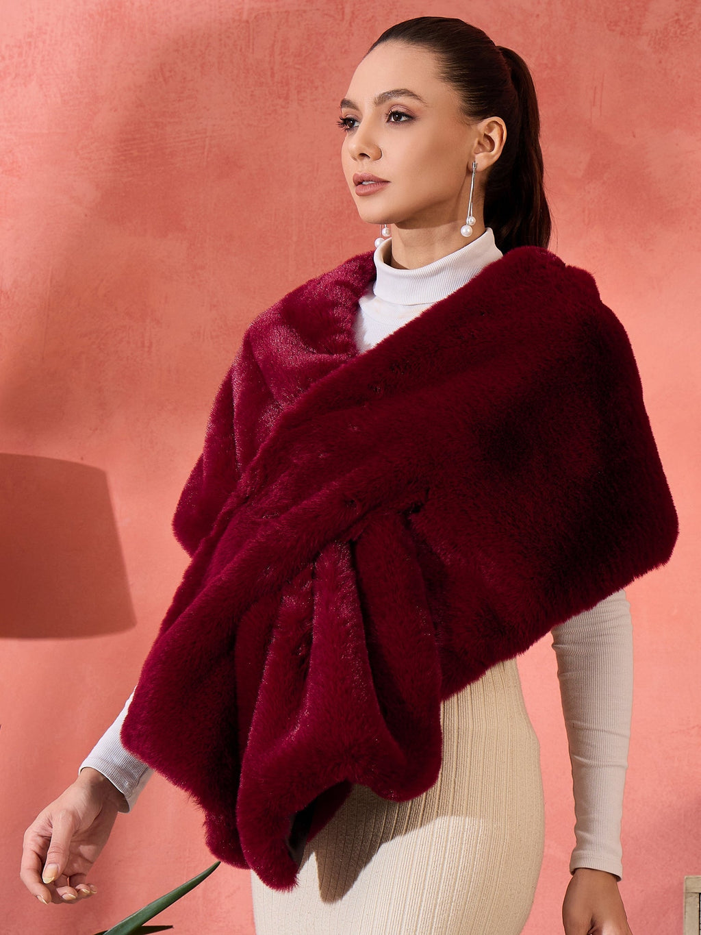 InWeave Burgundy Faux Fur Cape | Grocsy