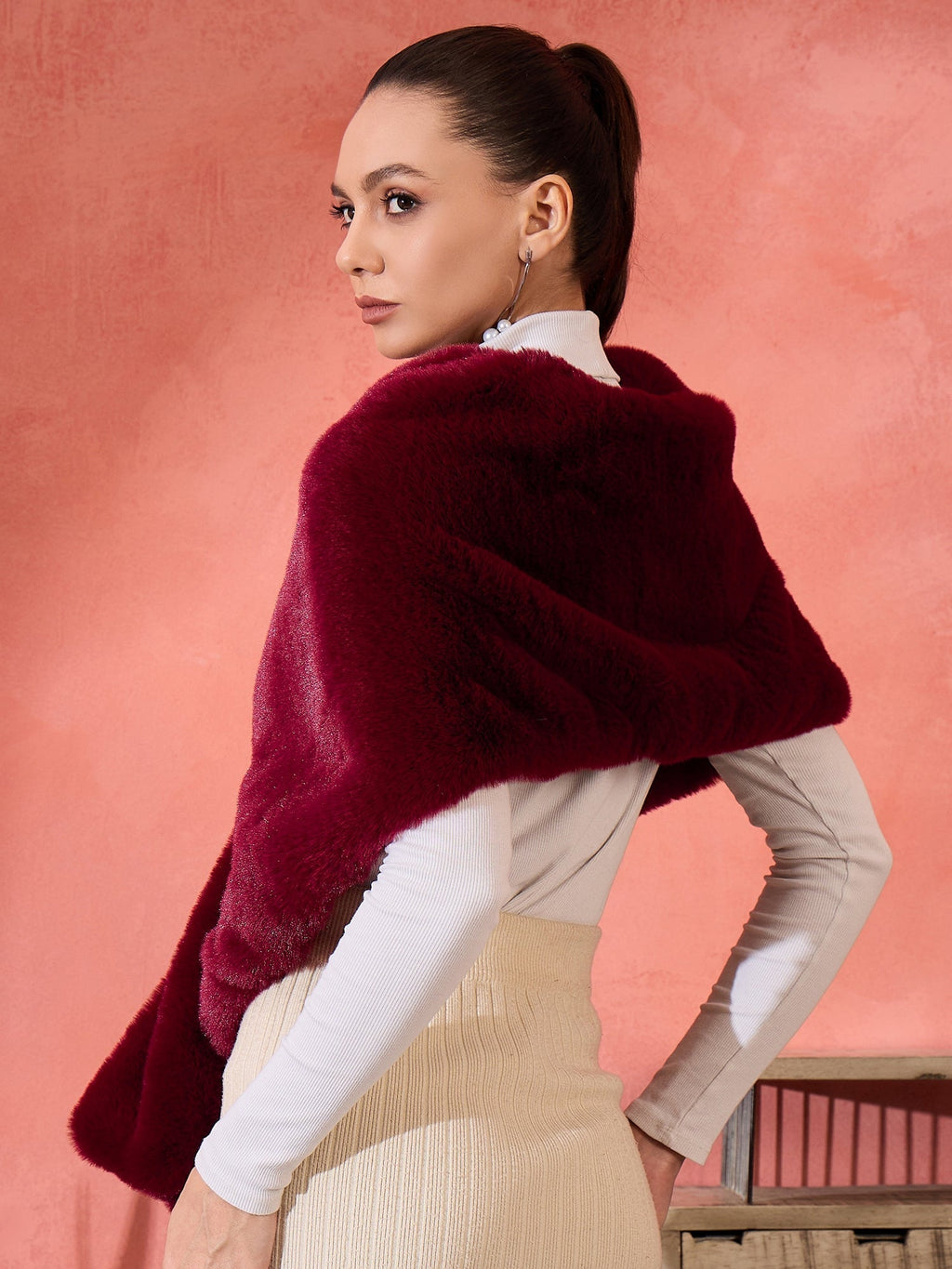 InWeave Burgundy Faux Fur Cape | Grocsy