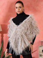 InWeave Light Grey Thread Fur Cape | Grocsy