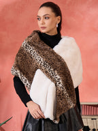 InWeave Brown Leopard Half White Rabbit Faux Fur Cape | Grocsy