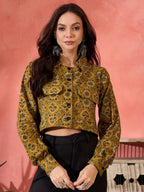 InWeave Dark Yellow Kalamkari Pocket Jacket | Grocsy