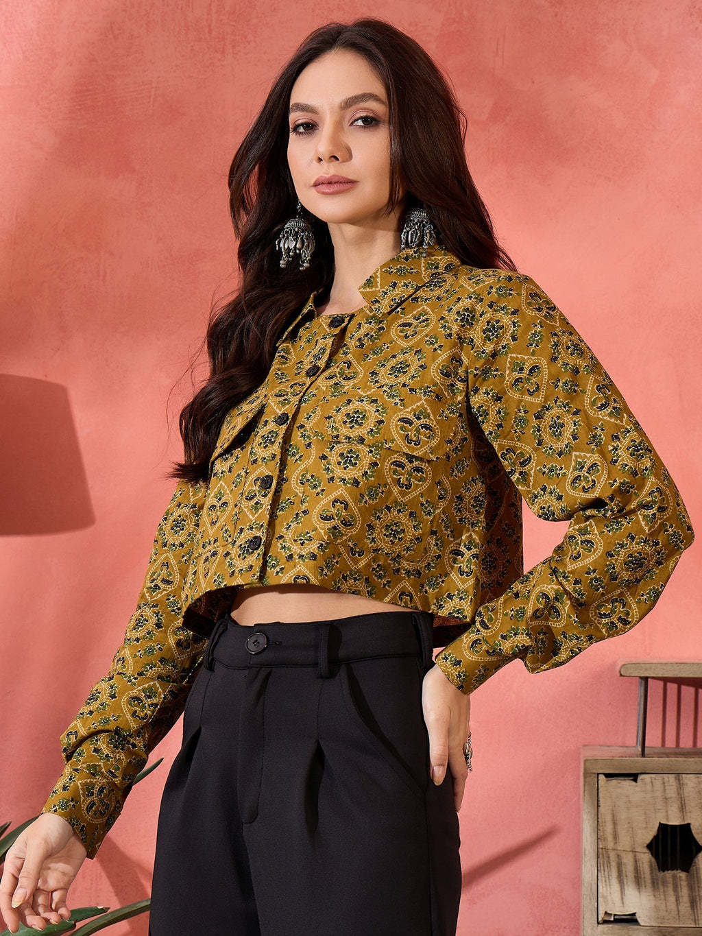 InWeave Dark Yellow Kalamkari Pocket Jacket | Grocsy