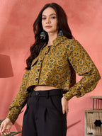InWeave Dark Yellow Kalamkari Pocket Jacket | Grocsy