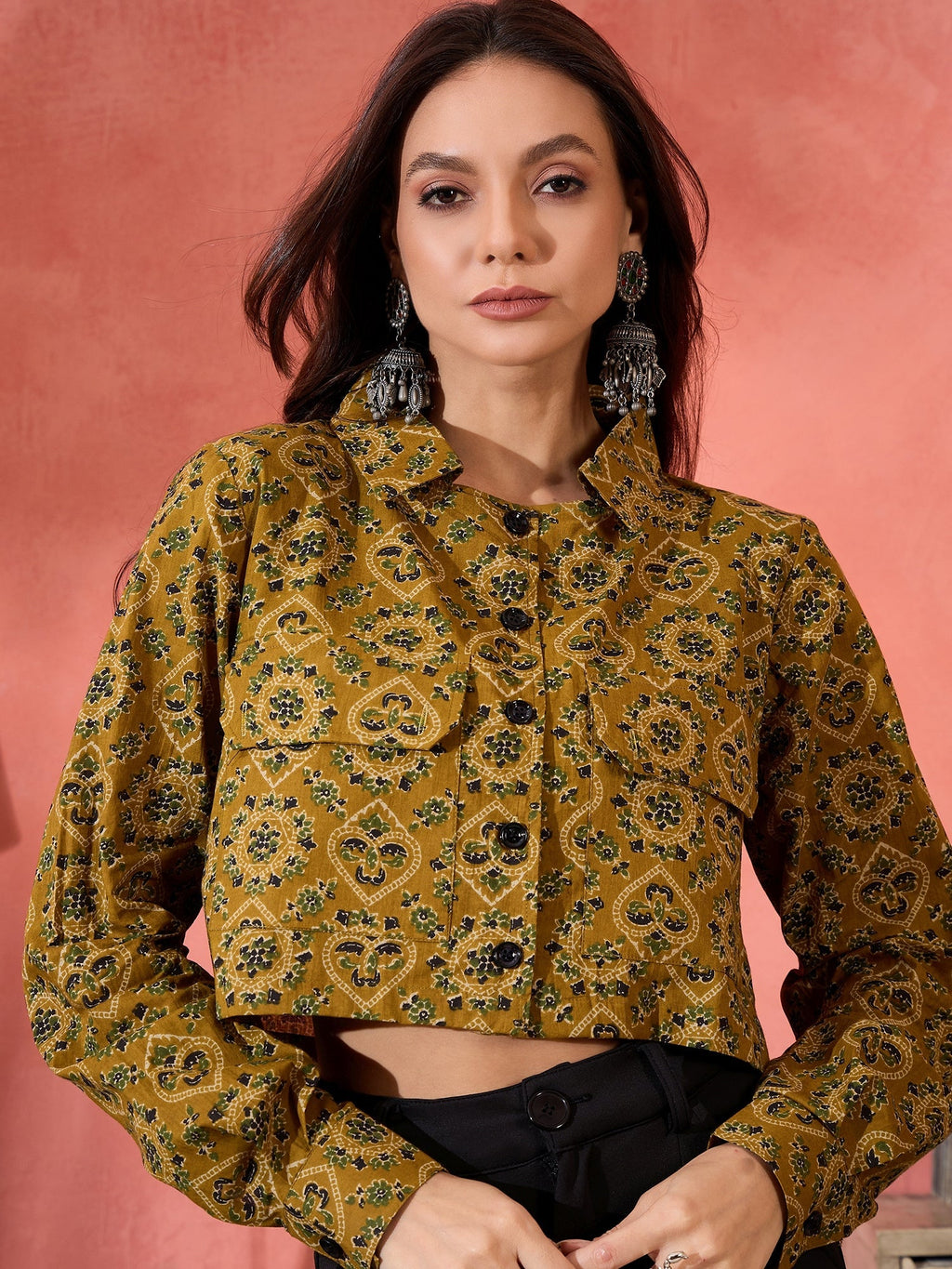 InWeave Dark Yellow Kalamkari Pocket Jacket | Grocsy