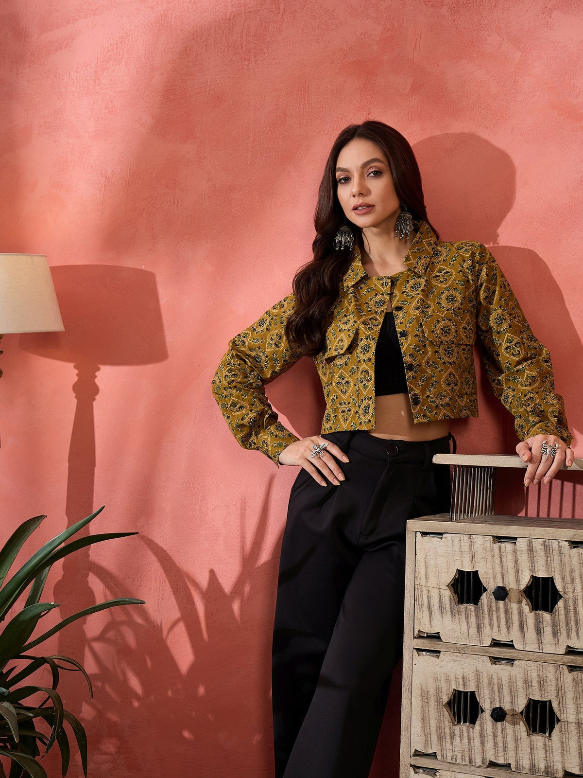 InWeave Dark Yellow Kalamkari Pocket Jacket | Grocsy