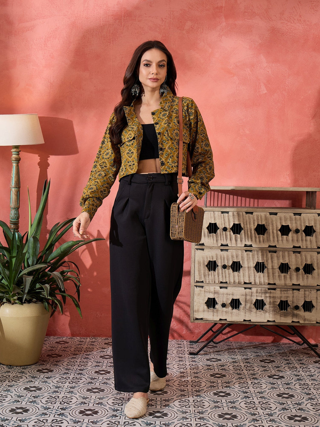 InWeave Dark Yellow Kalamkari Pocket Jacket | Grocsy
