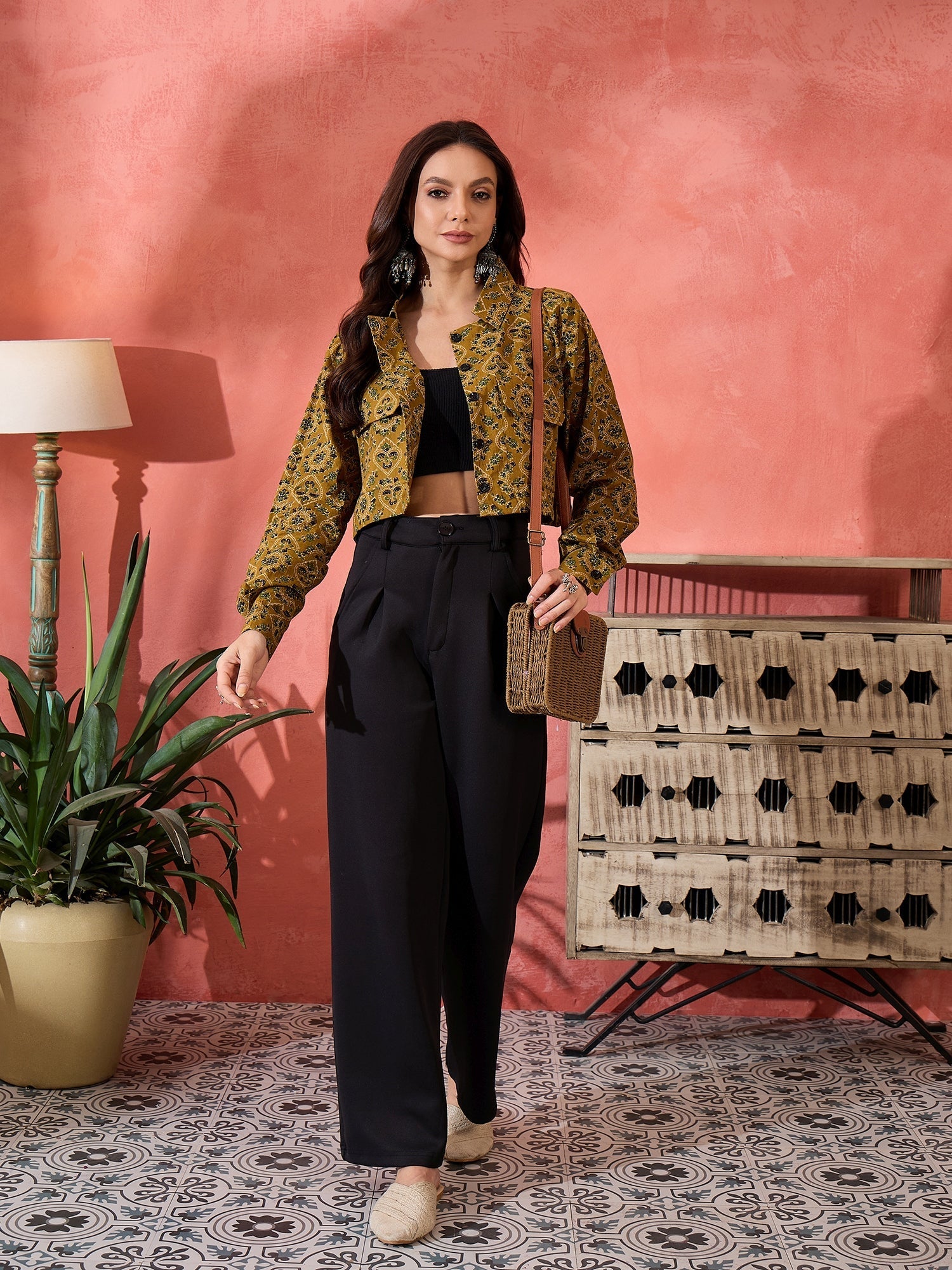 InWeave Dark Yellow Kalamkari Pocket Jacket | Grocsy
