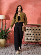 InWeave Dark Yellow Kalamkari Pocket Jacket | Grocsy