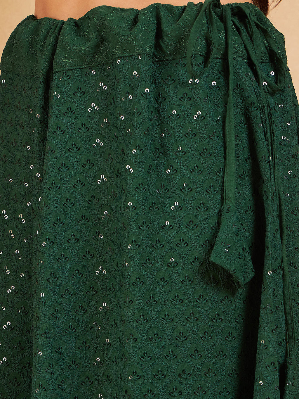 InWeave Green Chikankari Skirt | Grocsy