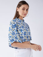 InWeave Cerulean Blue Bell Sleeves Crop Top | Grocsy