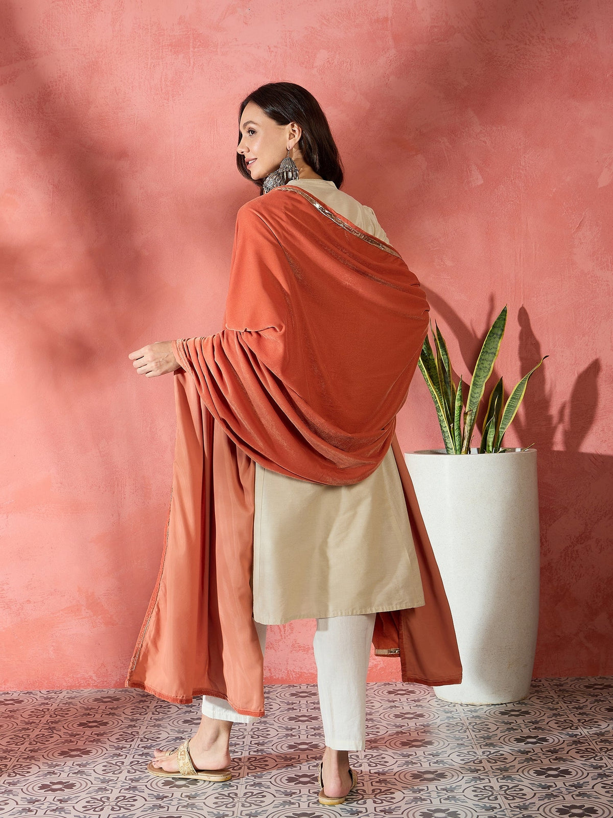 InWeave Rust Solid Velvet Shawl | Grocsy