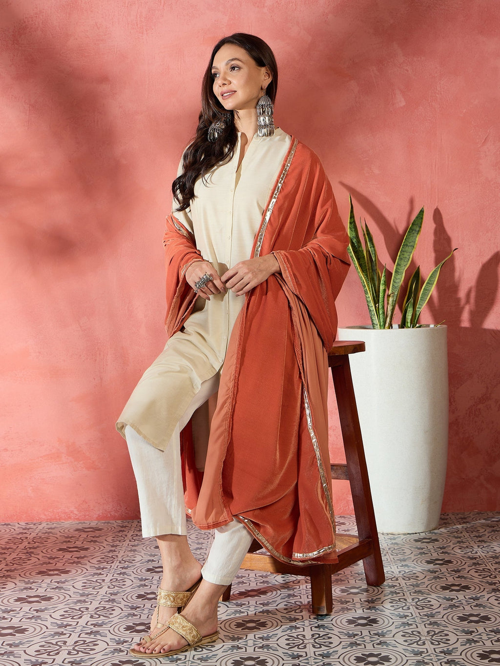 InWeave Rust Solid Velvet Shawl | Grocsy