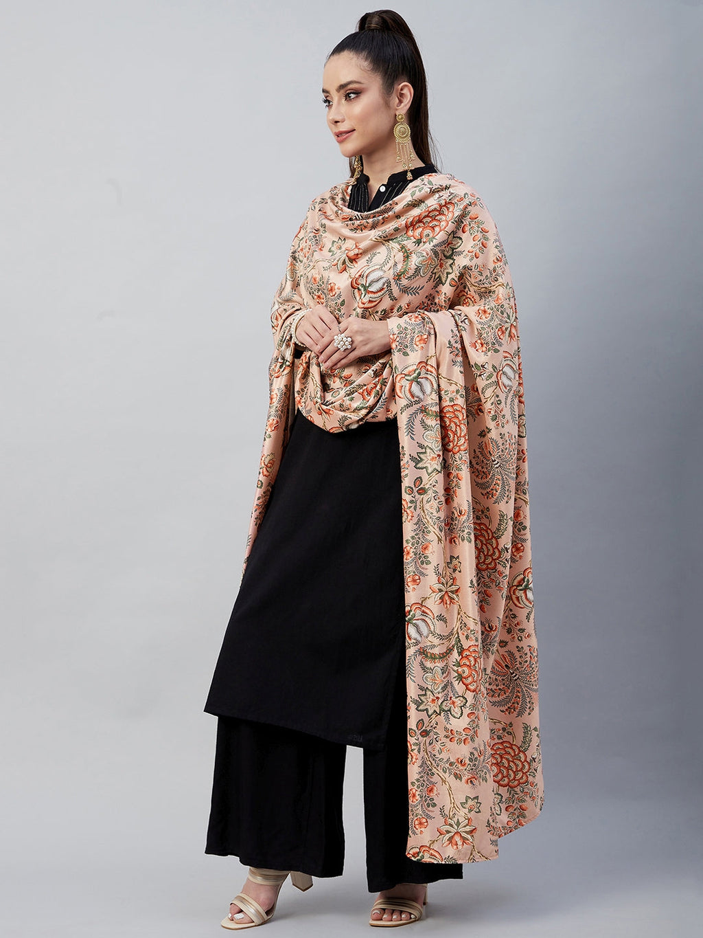 InWeave Peach Printed Velvet Shawl | Grocsy