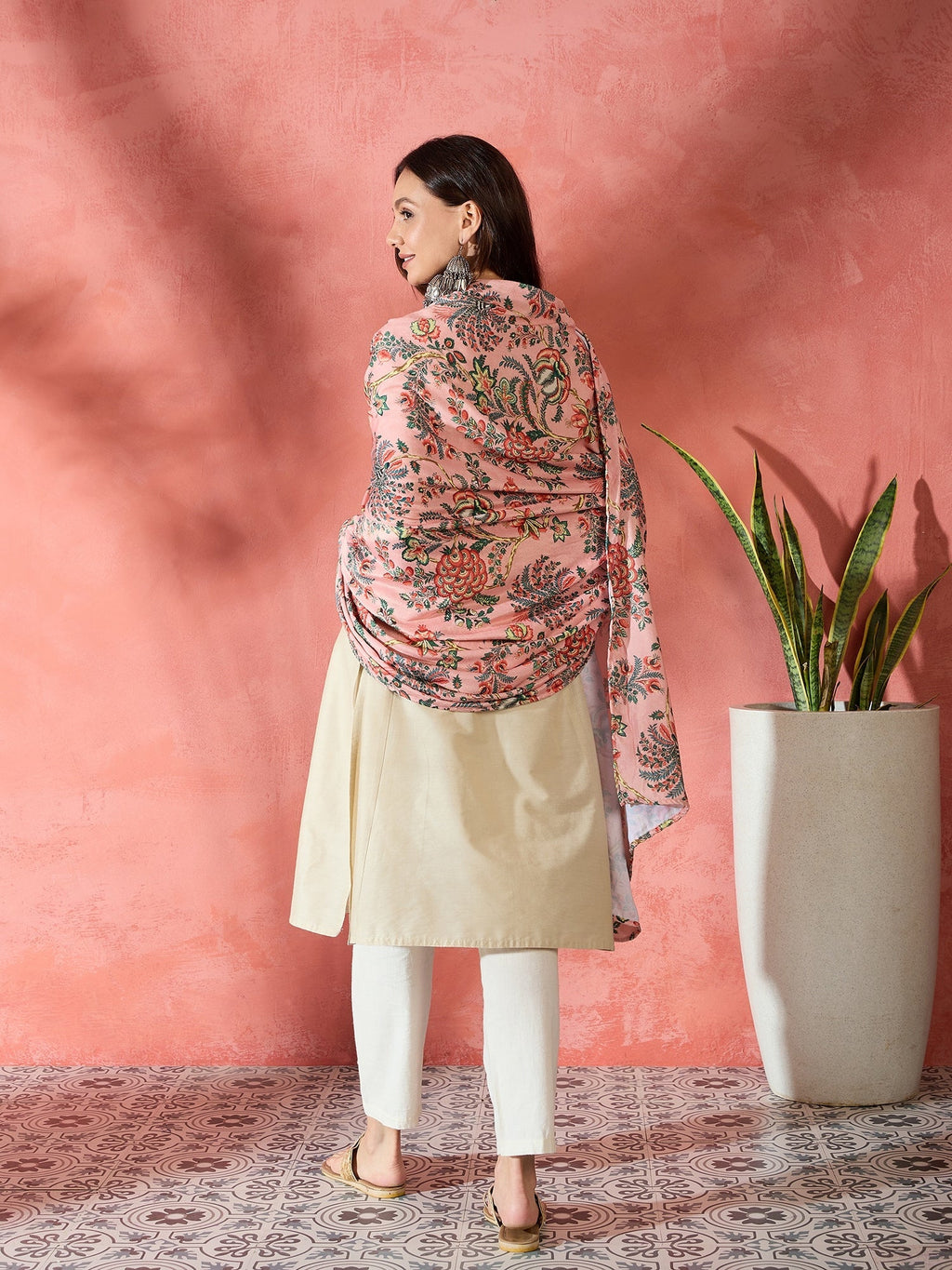 InWeave Peach Printed Velvet Shawl | Grocsy