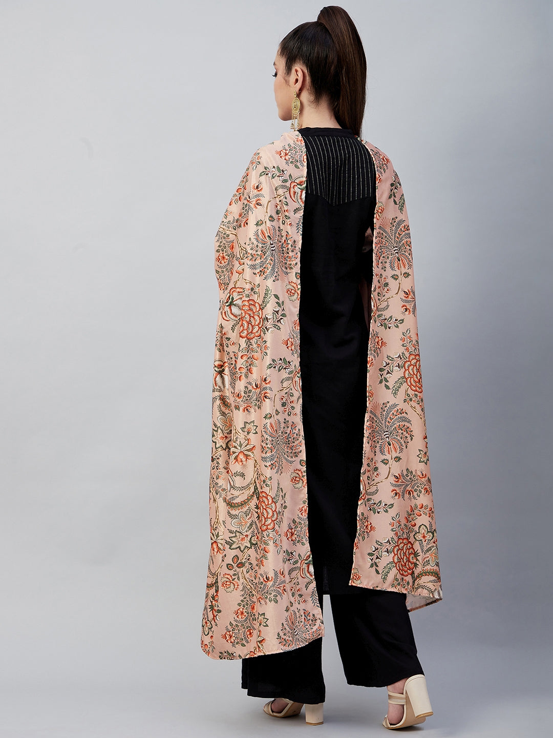 InWeave Peach Printed Velvet Shawl | Grocsy