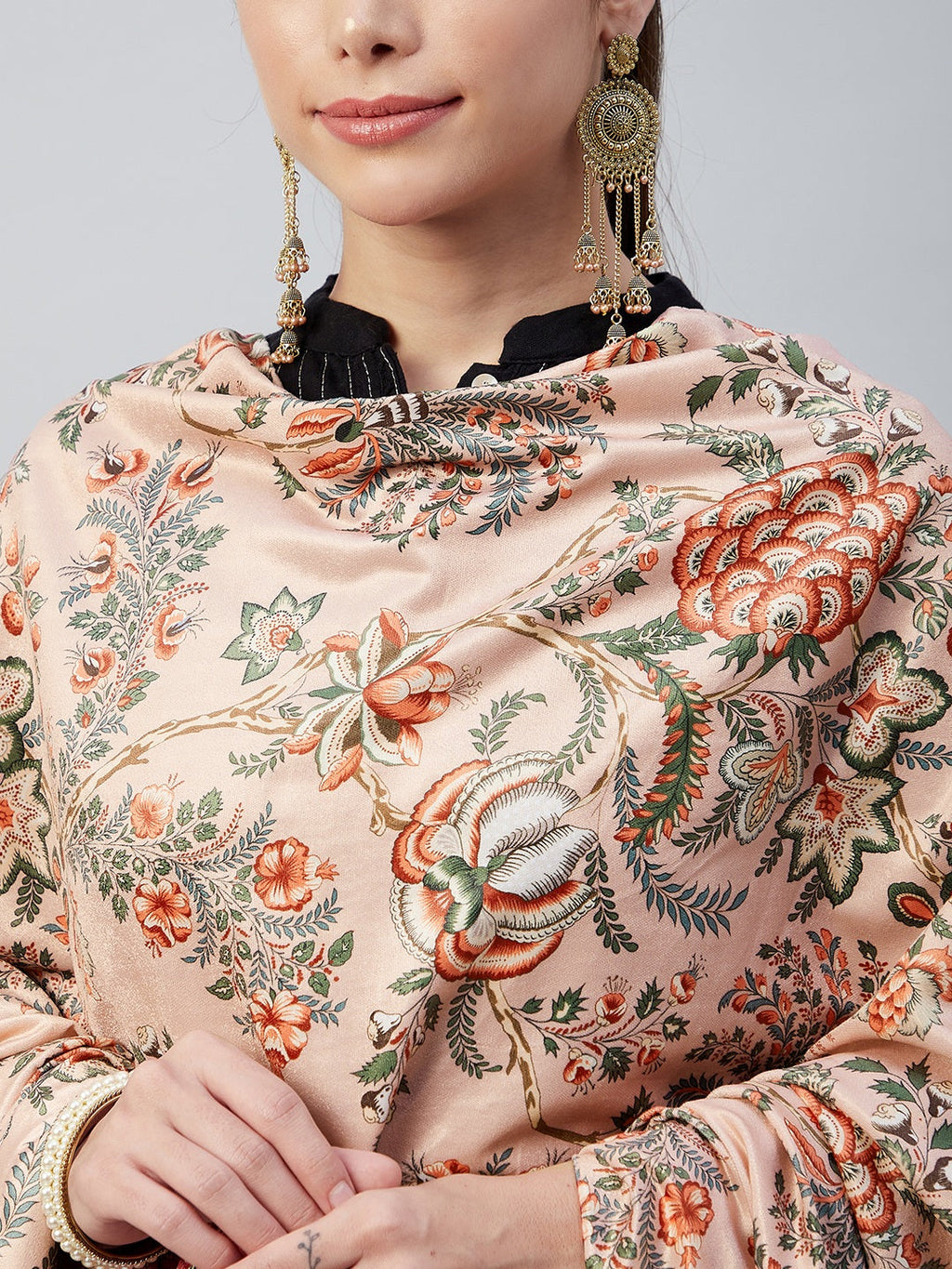 InWeave Peach Printed Velvet Shawl | Grocsy