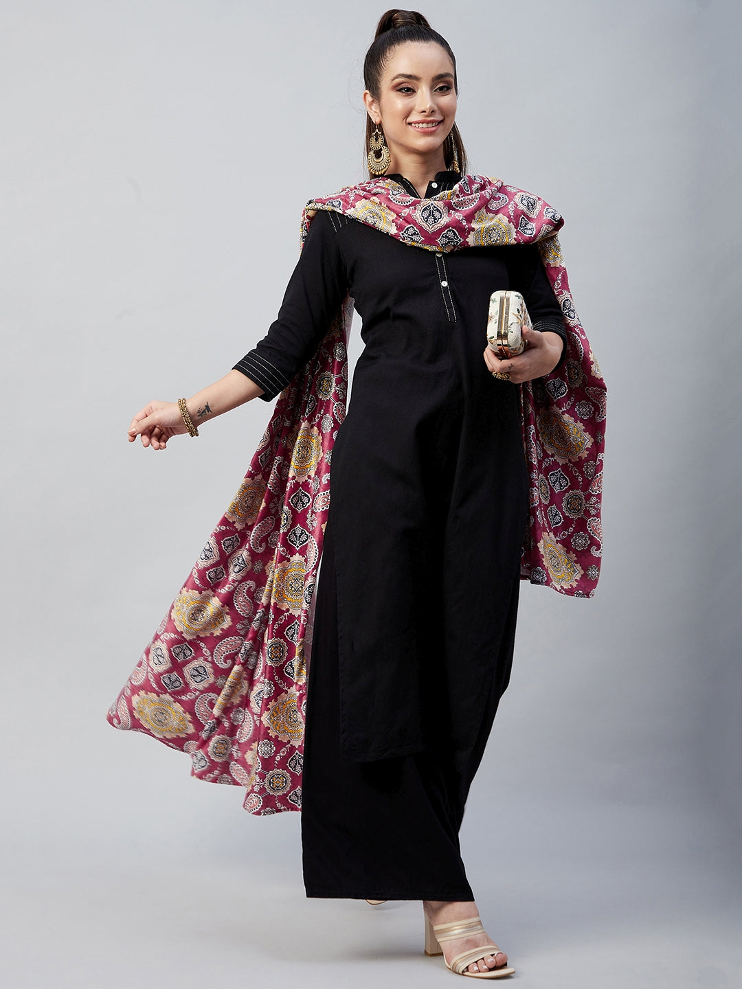 InWeave Red Printed Velvet Shawl | Grocsy