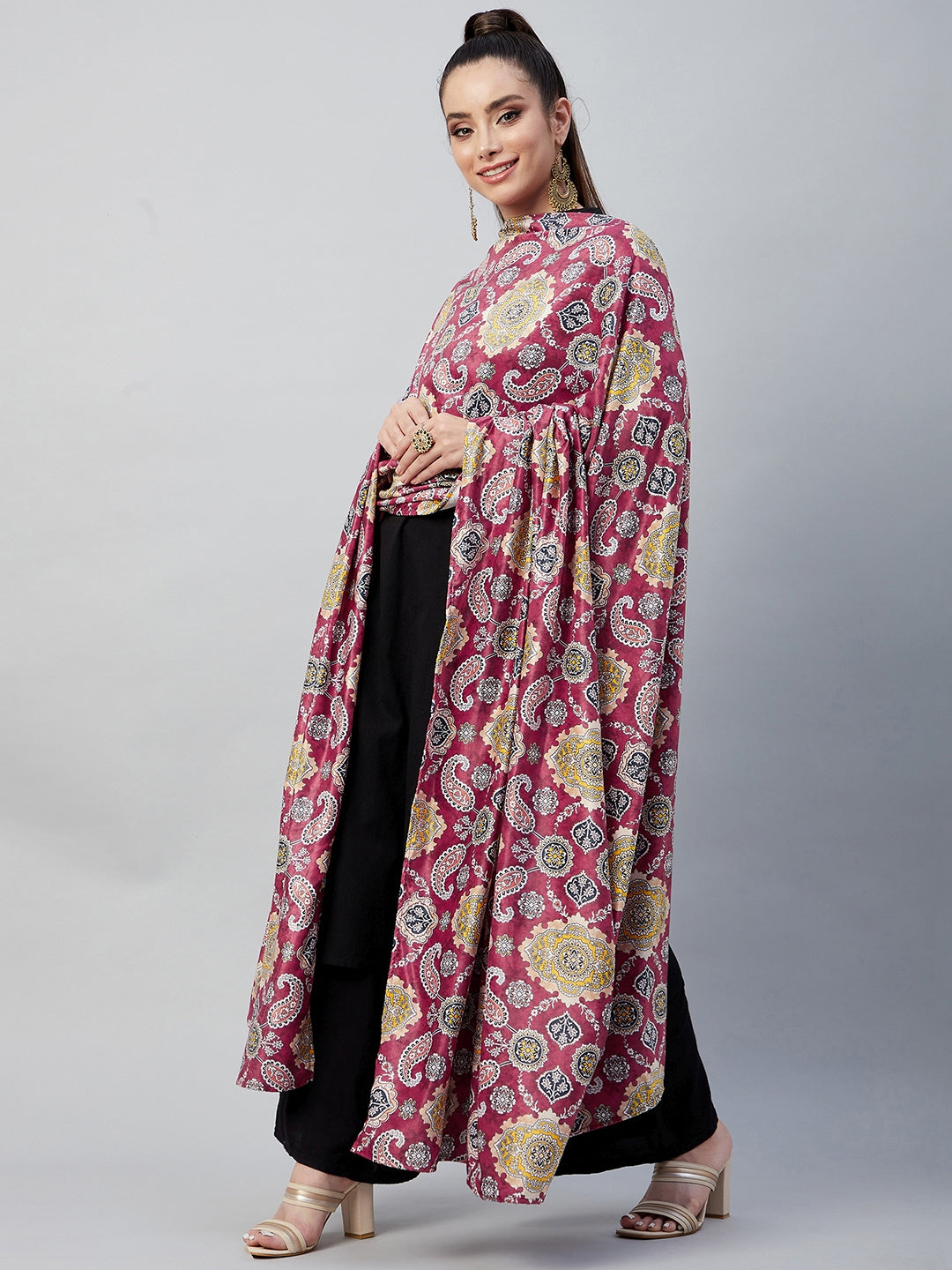 InWeave Red Printed Velvet Shawl | Grocsy