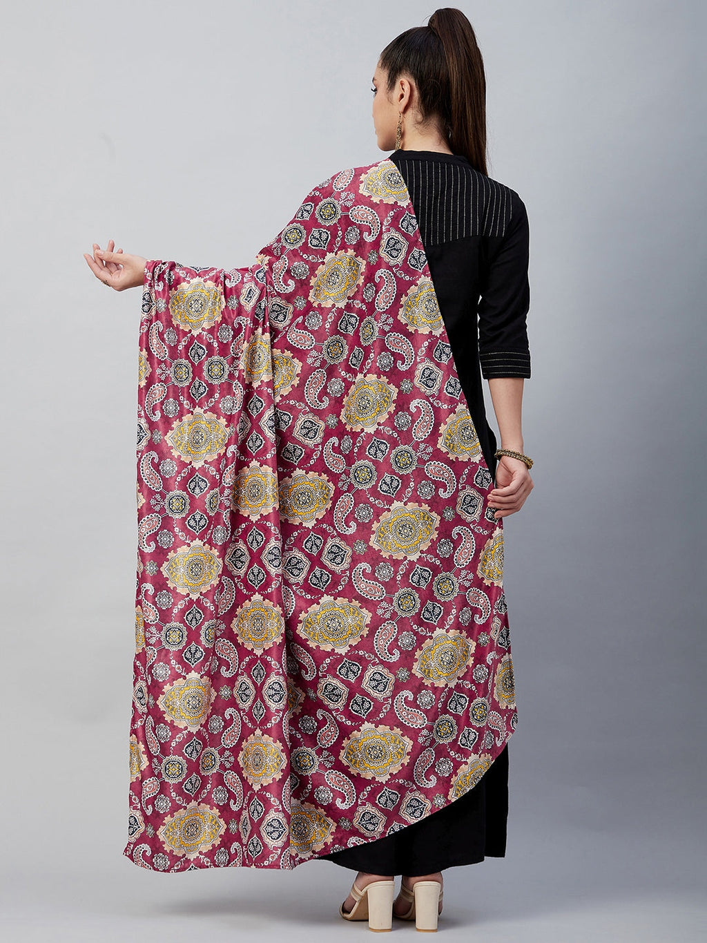 InWeave Red Printed Velvet Shawl | Grocsy
