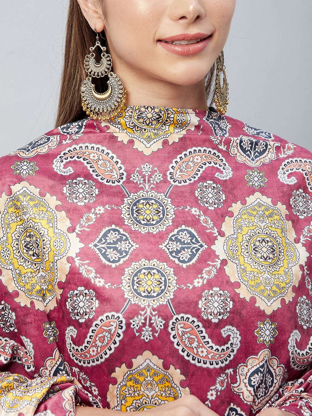 InWeave Red Printed Velvet Shawl | Grocsy