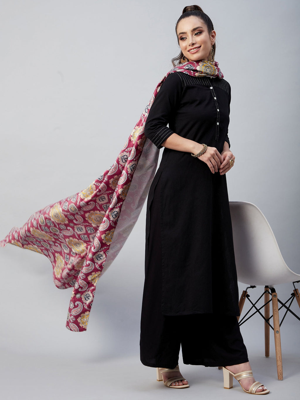 InWeave Red Printed Velvet Shawl | Grocsy