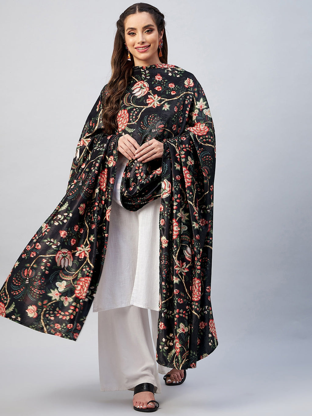 InWeave Black Printed Velvet Shawl | Grocsy