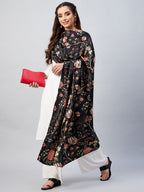 InWeave Black Printed Velvet Shawl | Grocsy