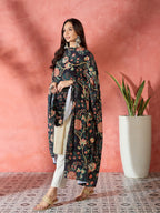 InWeave Black Printed Velvet Shawl | Grocsy