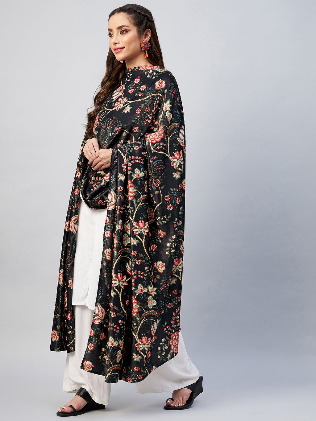 InWeave Black Printed Velvet Shawl | Grocsy